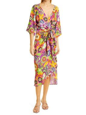 🆕LE SUPERBE Floral Muse Asymmetric Tie Front Midi Dress 8